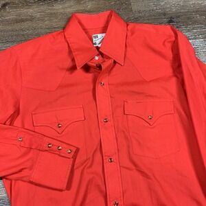 Vintage DJ Dickson Jenkins Men's Pearl Snap Buttons Red Western Cowboy Shirt USA
